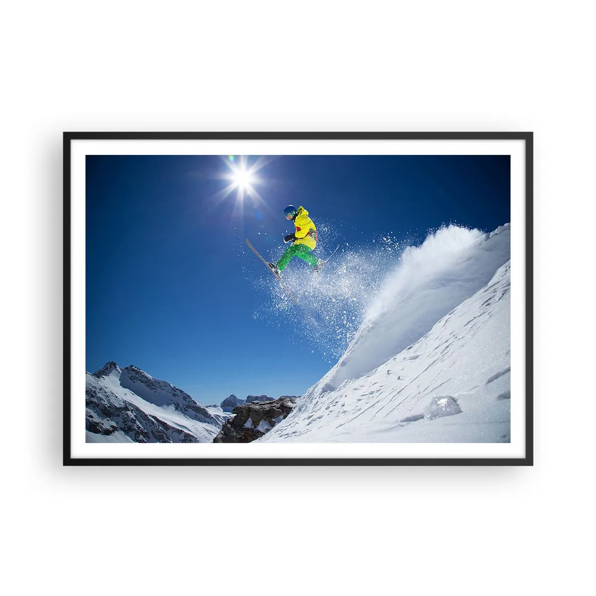 Poster in een zwarte lijst - Dansend met de bergen - 100x70 cm