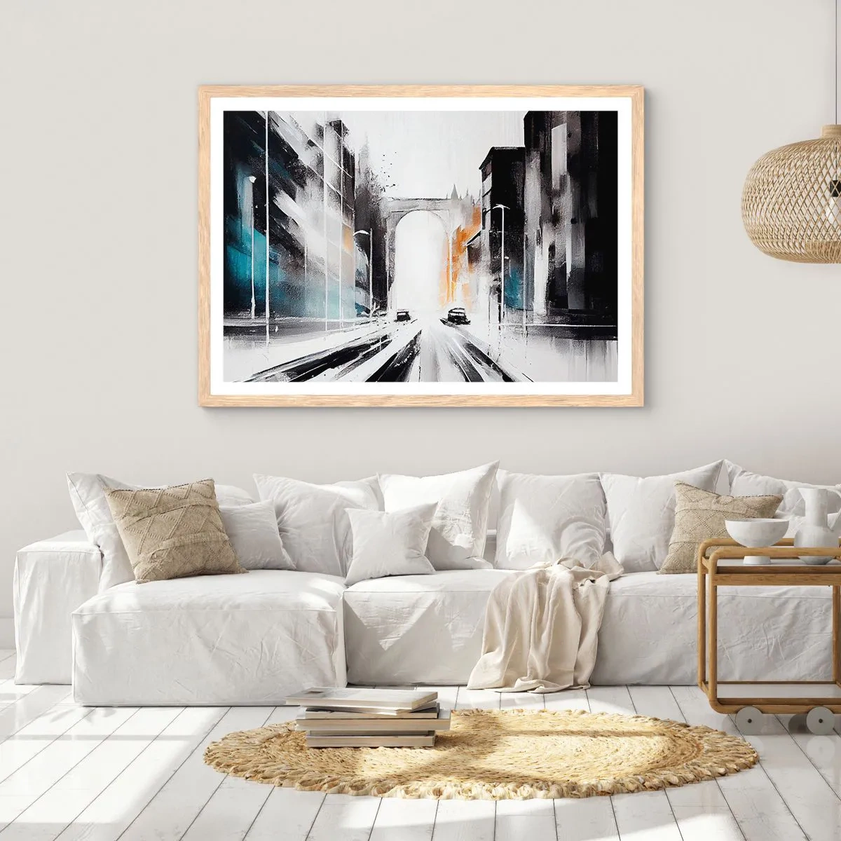 Een poster in een licht eiken lijst - Stadsstudie: architectuur en beweging - 40x30 cm