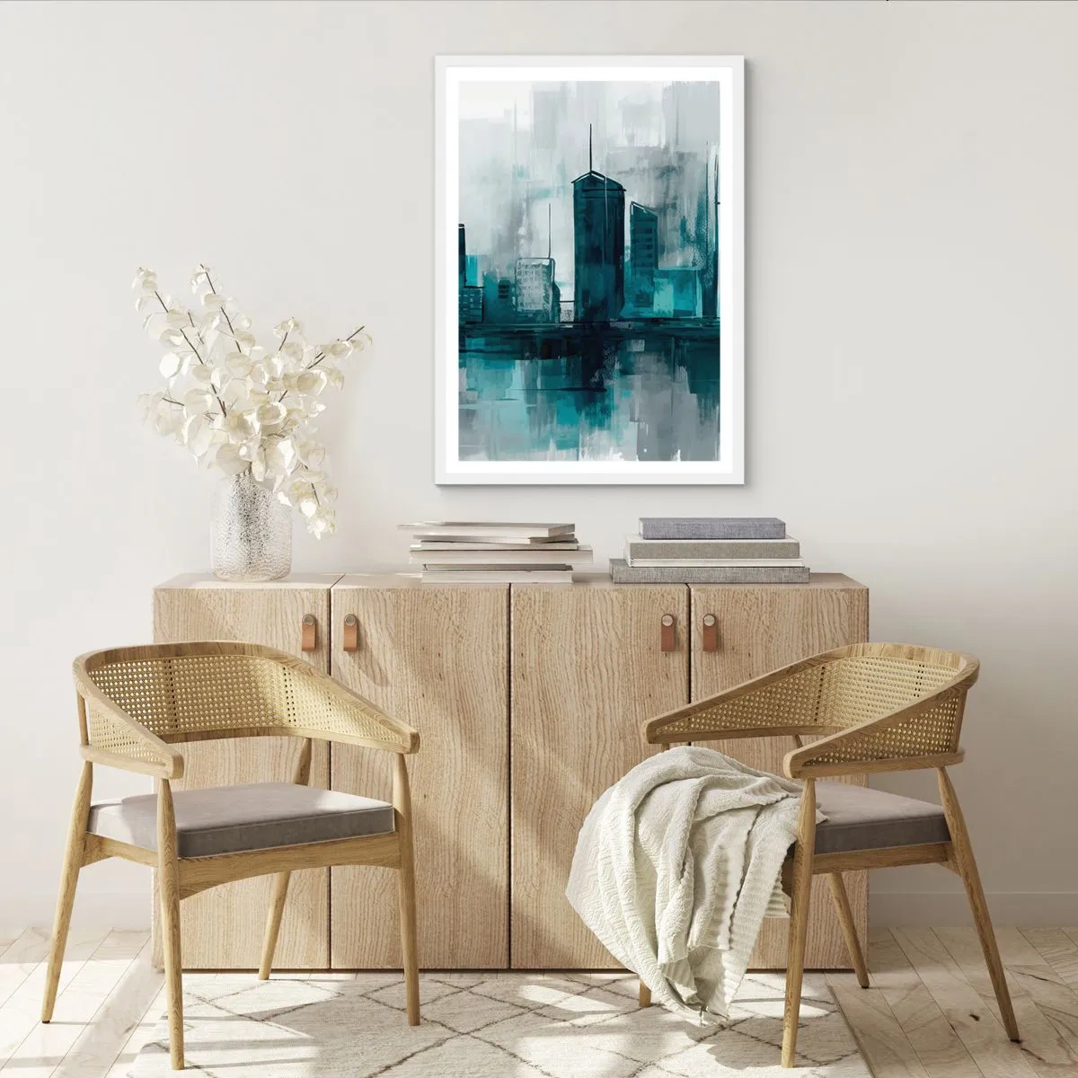 Poster in een witte lijst - Een stad in de kleur van regen - 61x91 cm