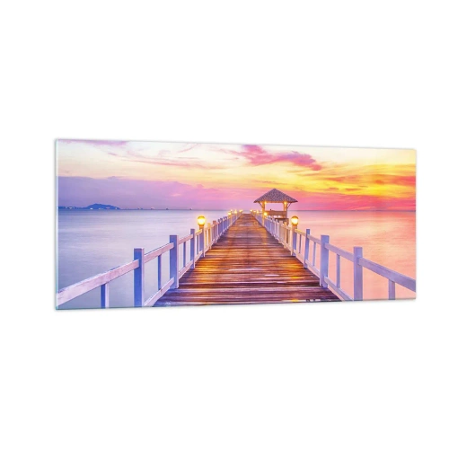 Schilderen op glas - De lila-gouden stilte van de avond - 100x40 cm