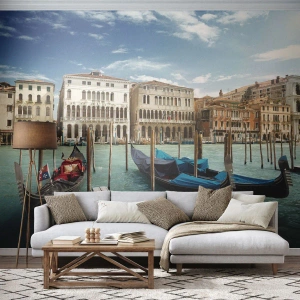 Fotobehang Premium Canvas - Paleizen in het blauw - Stad, Venetië, Architectuur - 350x256 cm