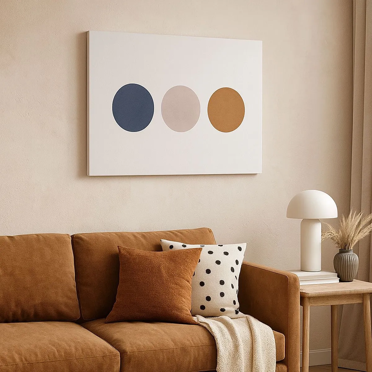Schilderen op canvas - Een minimalistische compositie met drie gekleurde cirkels - 70x50cm - Een symbool van uitmuntendheid - Moderne wanddecoratie voor woonkamer en slaapkamer ARTTOR