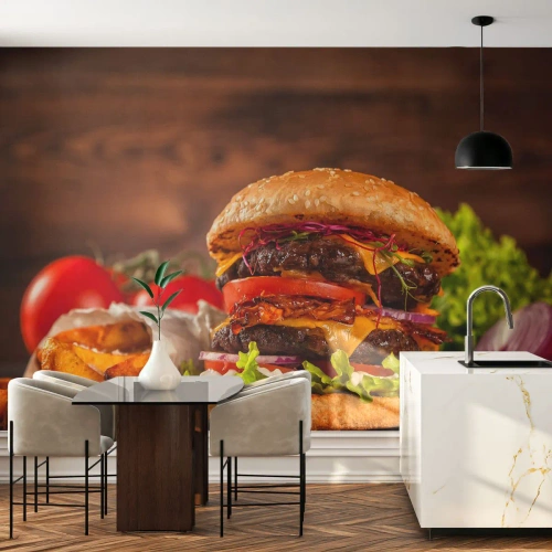 Fotobehang Premium Sand - Verboden fruit - Gastronomie, Hamburger, Hamburger - 250x175 cm