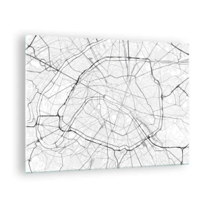 Schilderen op glas - Zwart-wit stadskaart met stratenpatroon en cirkelvormige slagaders - 70x50cm - Parijs bloem - Moderne wanddecoratie voor woonkamer en slaapkamer ARTTOR