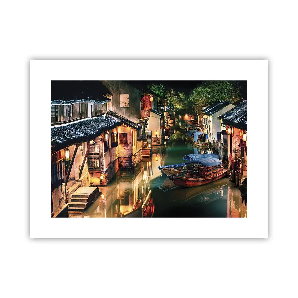 Poster - Een avond op een Chinese straat - 40x30 cm