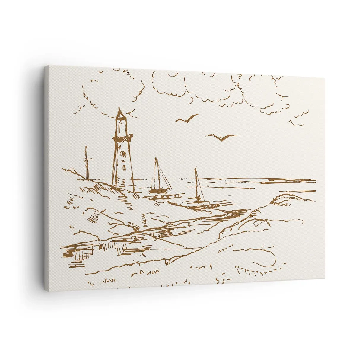 Schilderen op canvas - Schets van een vuurtoren met uitzicht op de zee - 70x50cm - Een overzicht van de herinneringen aan de zomer - Moderne wanddecoratie voor woonkamer en slaapkamer ARTTOR