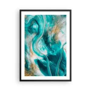 Poster in een zwarte lijst - Een abstracte compositie in tinten turquoise en goud. - 50x70cm - De rivier van goud - Moderne wanddecoratie voor woonkamer en slaapkamer ARTTOR