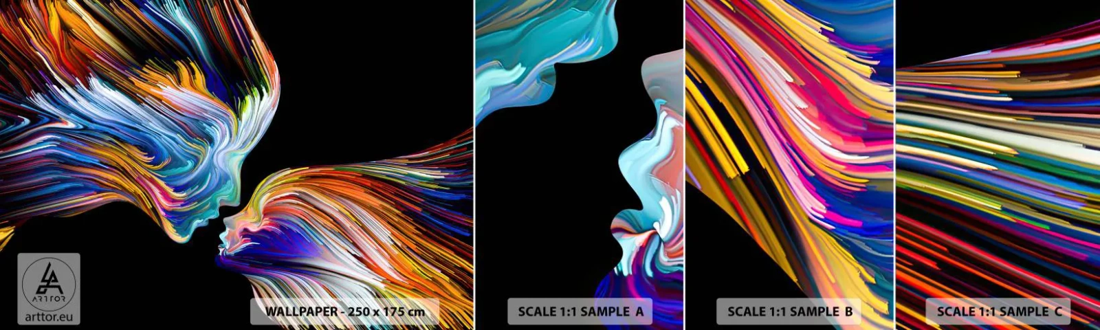 Fotobehang Monster Zelfklevend Deluxe Sticker - Een samensmelting van energie en licht - Abstractie, Het gezicht van de vrouw, Deel - 100x30 cm