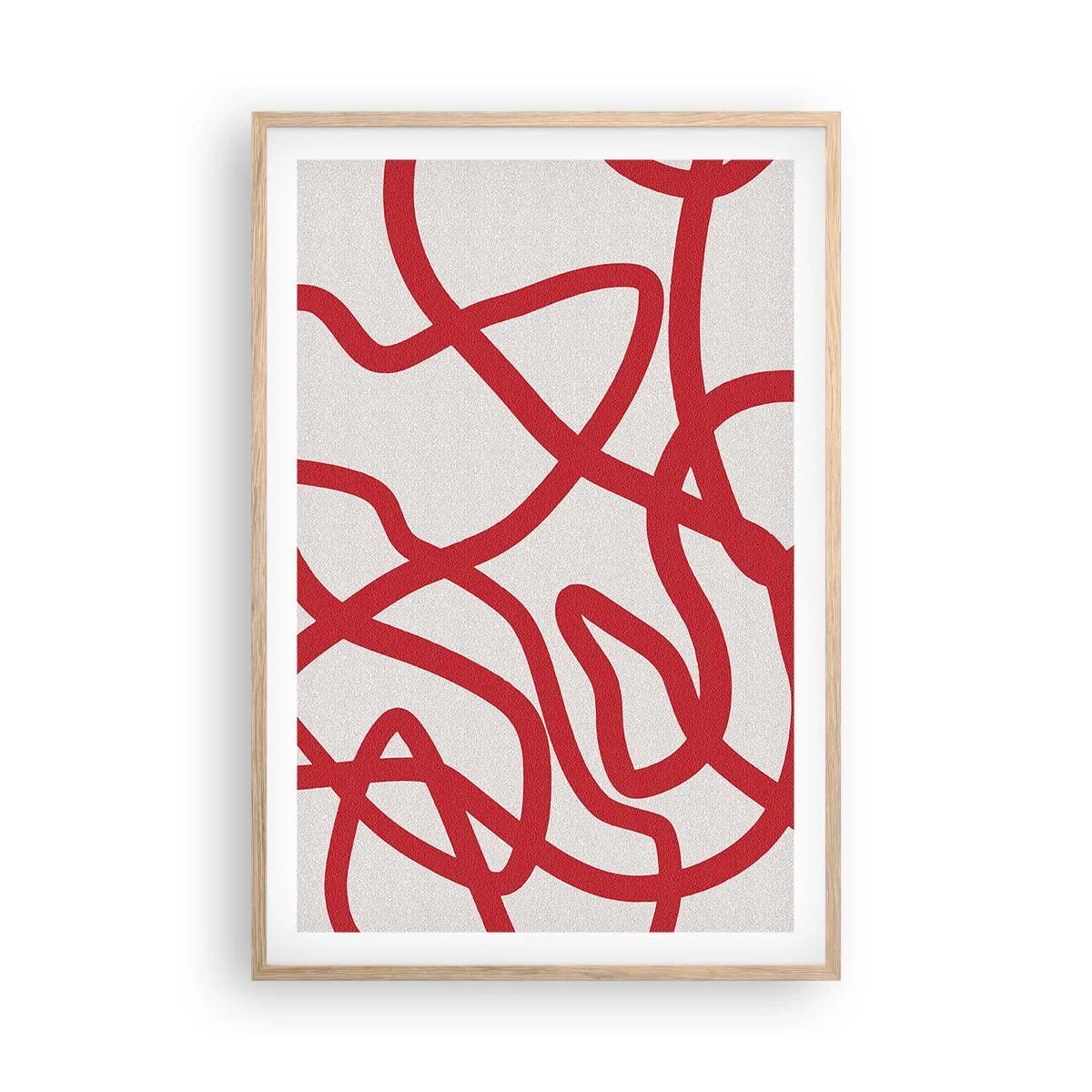 Een poster in een licht eiken lijst - Rood op wit - 61x91 cm