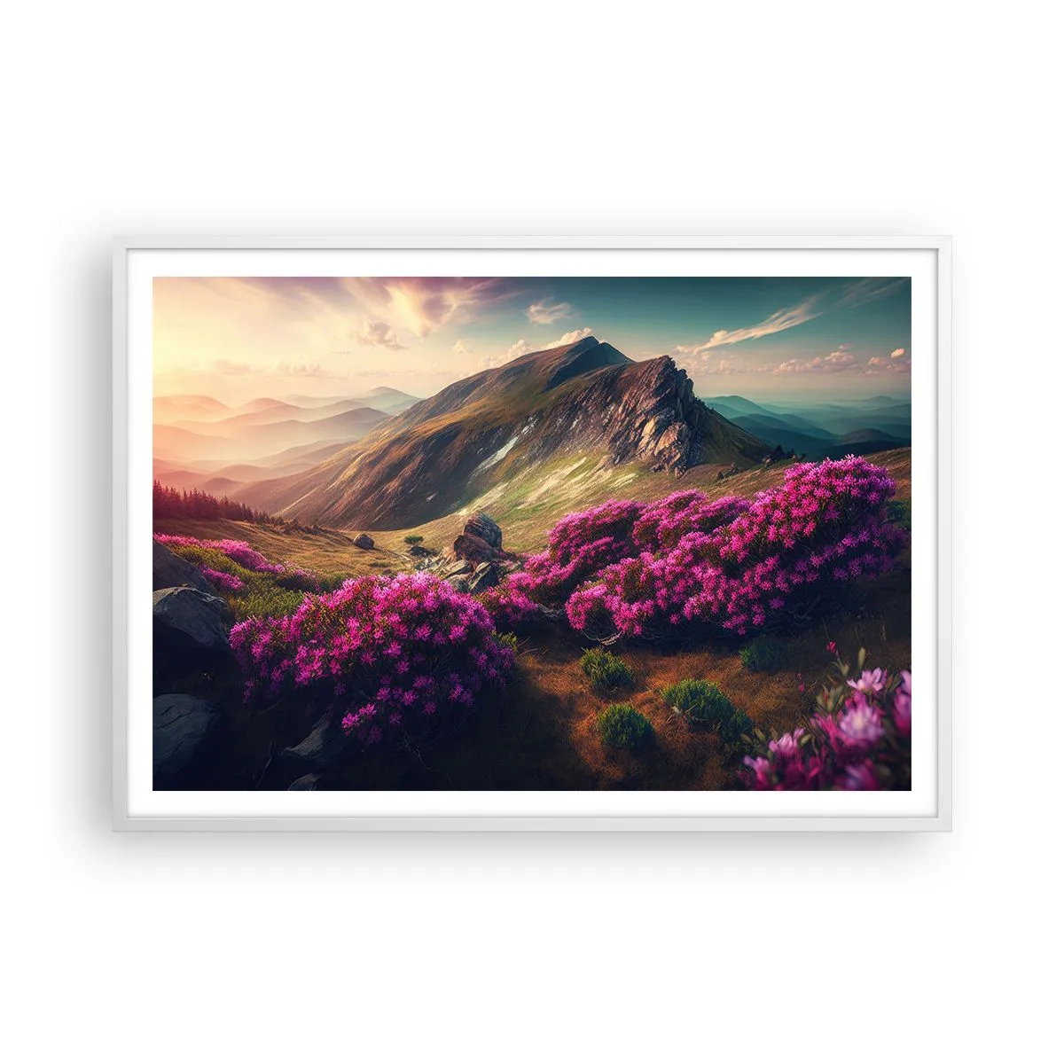 Poster in een witte lijst - Zomer in de bergen - 100x70 cm