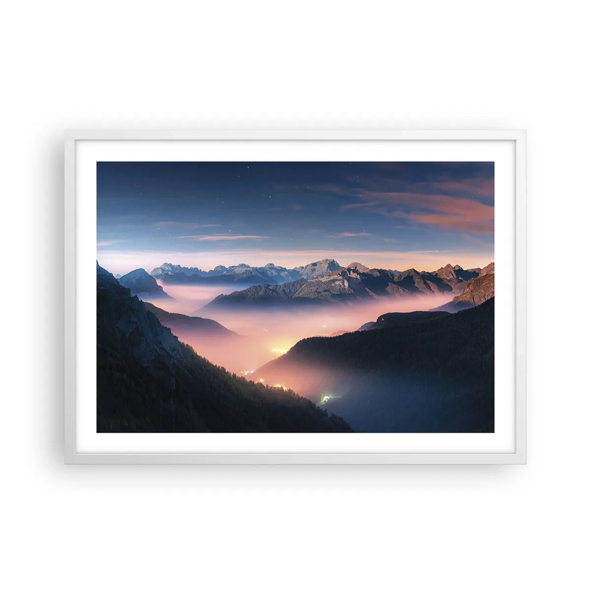Poster in een witte lijst - Licht in de dalen - 70x50 cm