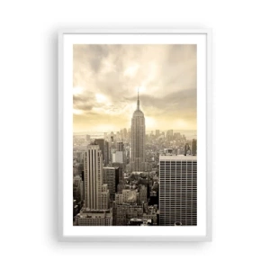 Poster in een witte lijst - New York geweven van grijs - 50x70 cm