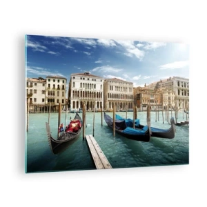 Schilderen op glas - Gondels op een kanaal in Venetië op een zonnige dag - 70x50cm - Paleizen in het blauw - Moderne wanddecoratie voor woonkamer en slaapkamer ARTTOR