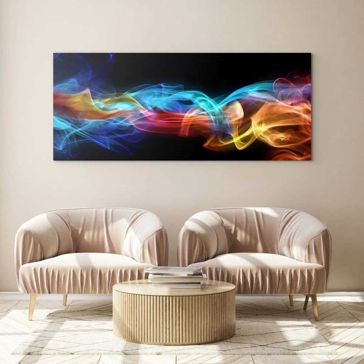 Schilderen op glas - Regenboogdans van nevels - 120x50 cm