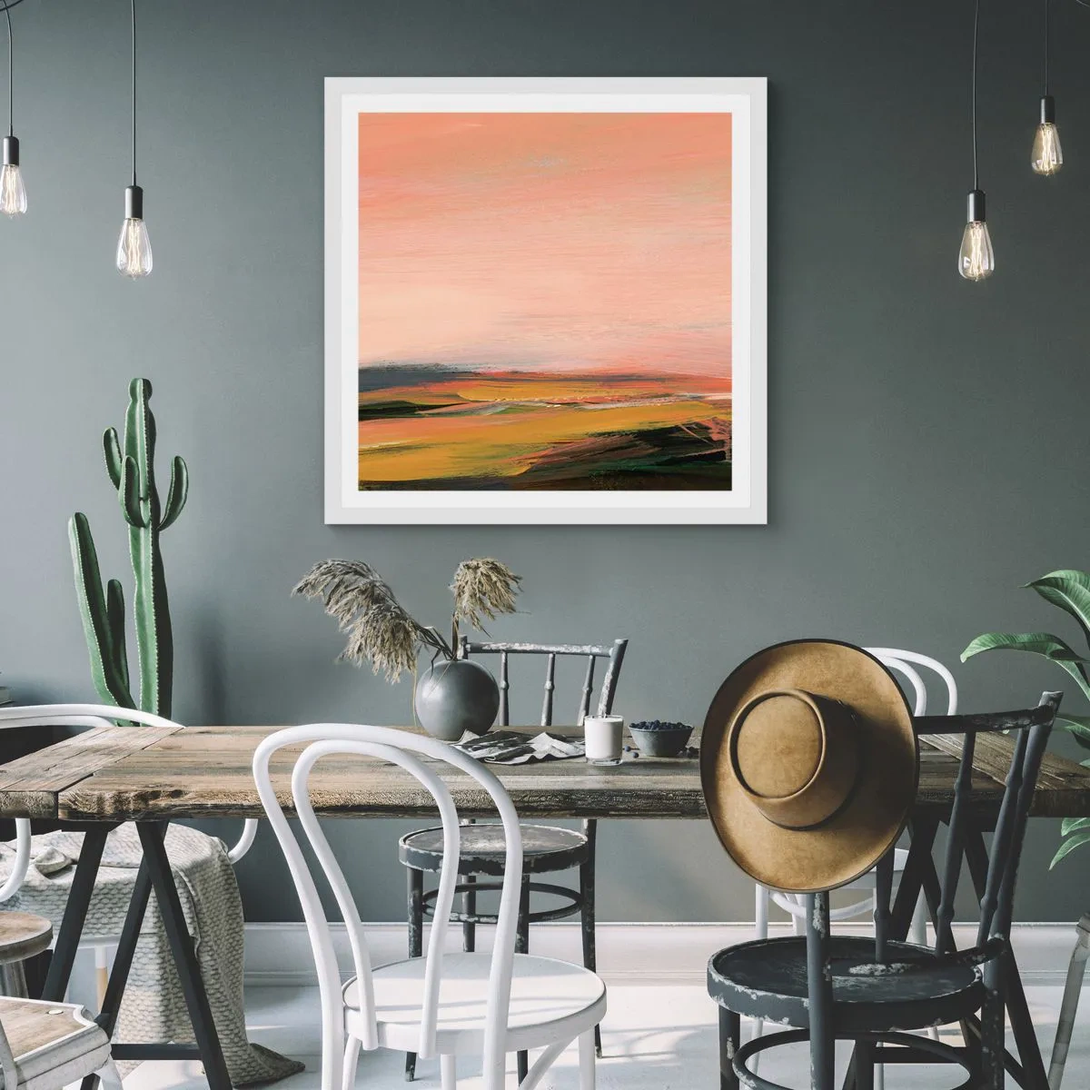 Poster in een witte lijst - In roze tinten - 60x60 cm