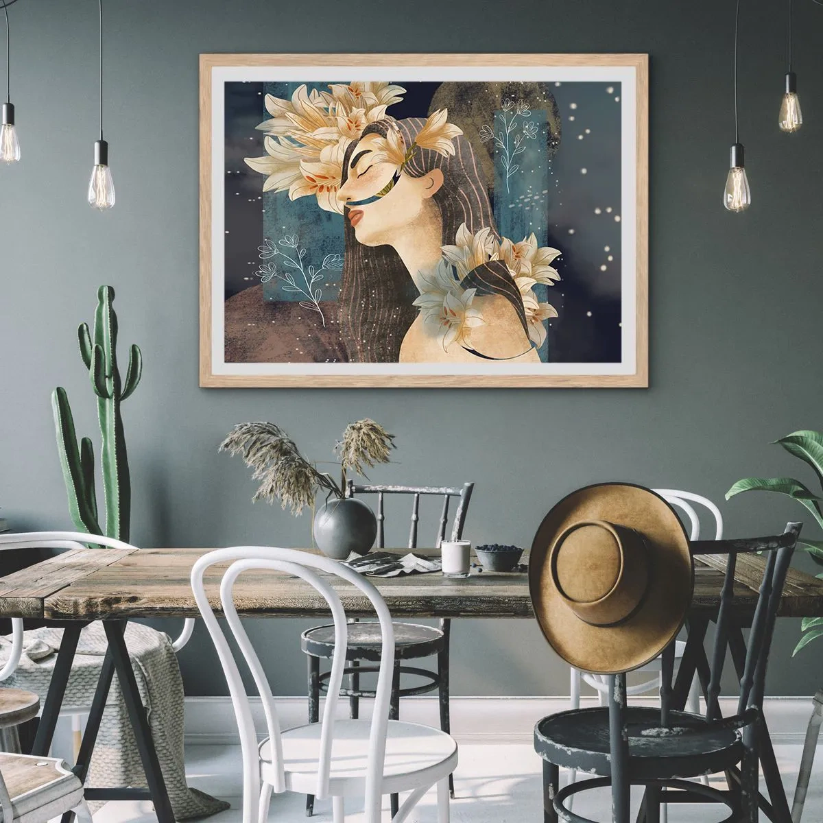 Een poster in een licht eiken lijst - Een sprookje over een prinses met lelies - 50x40 cm