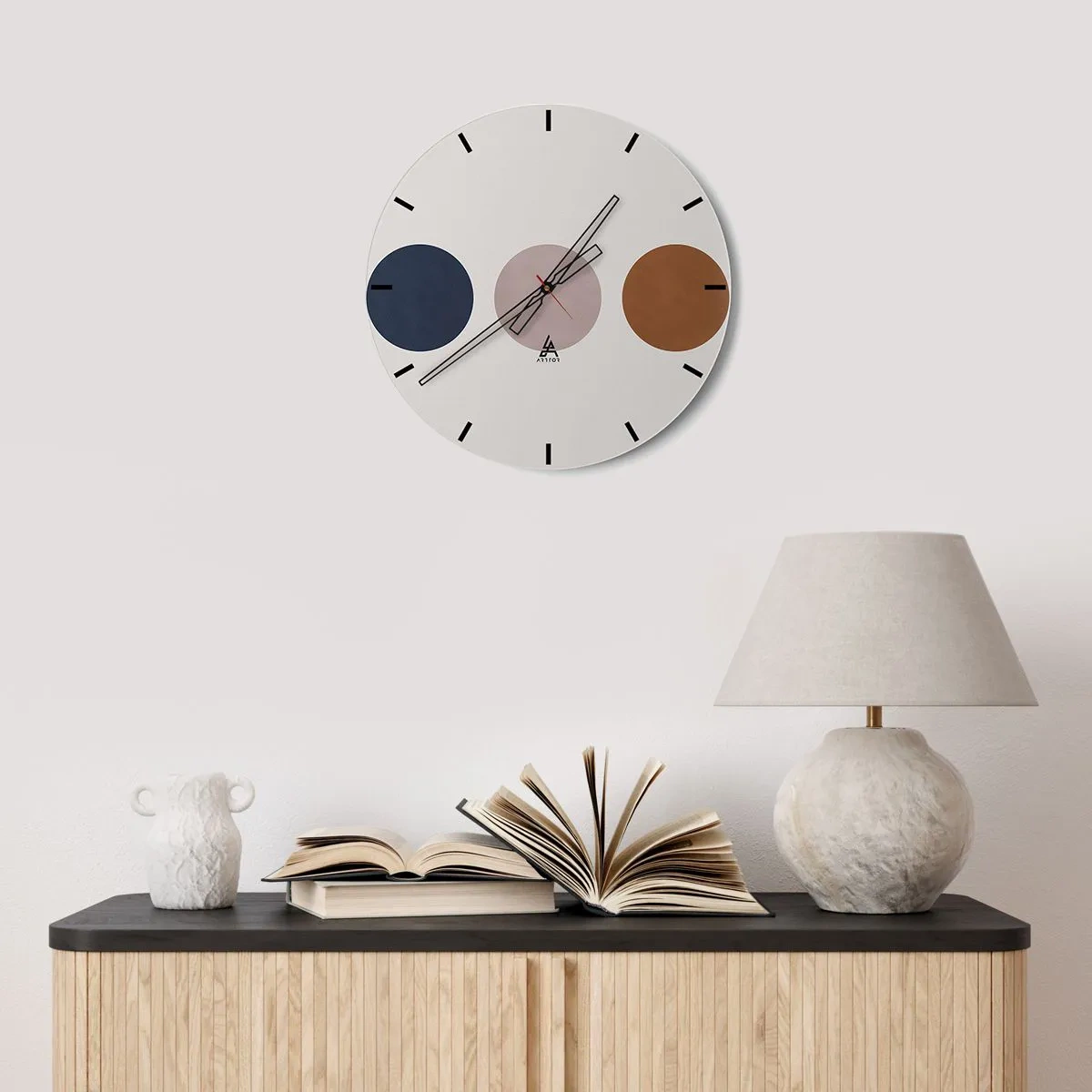 Wandklok - Klok - Een minimalistische klok met cirkels in verschillende kleuren. - 30x30cm - Een symbool van uitmuntendheid - Moderne wanddecoratie voor woonkamer, keuken en slaapkamer ARTTOR