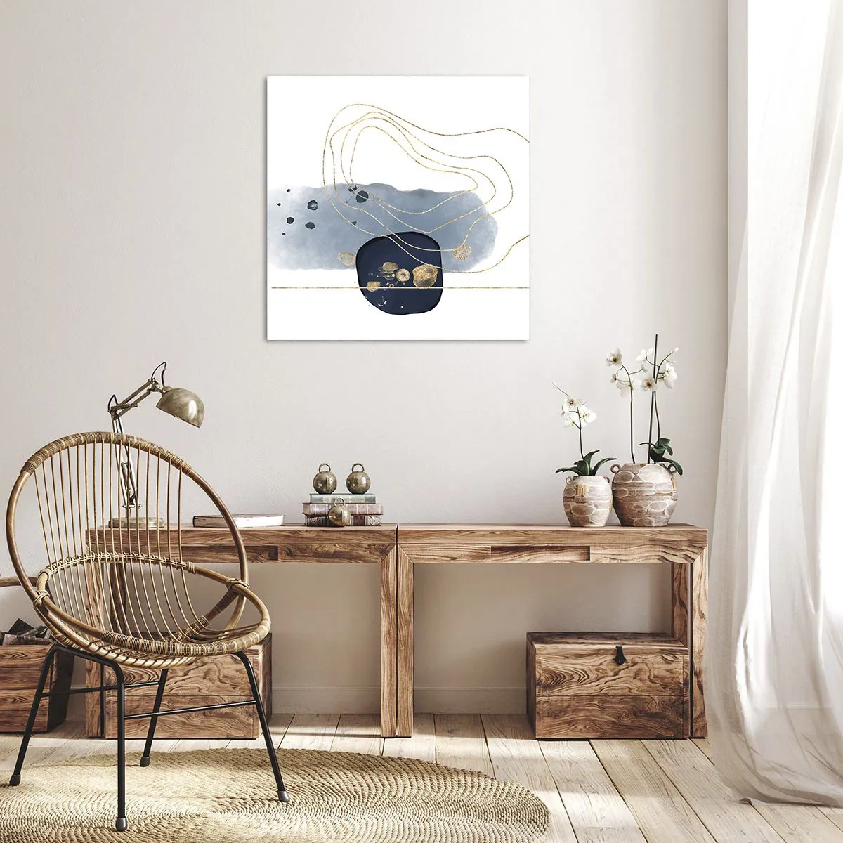 Schilderen op canvas - Blauw en goud fantasie - 70x70 cm