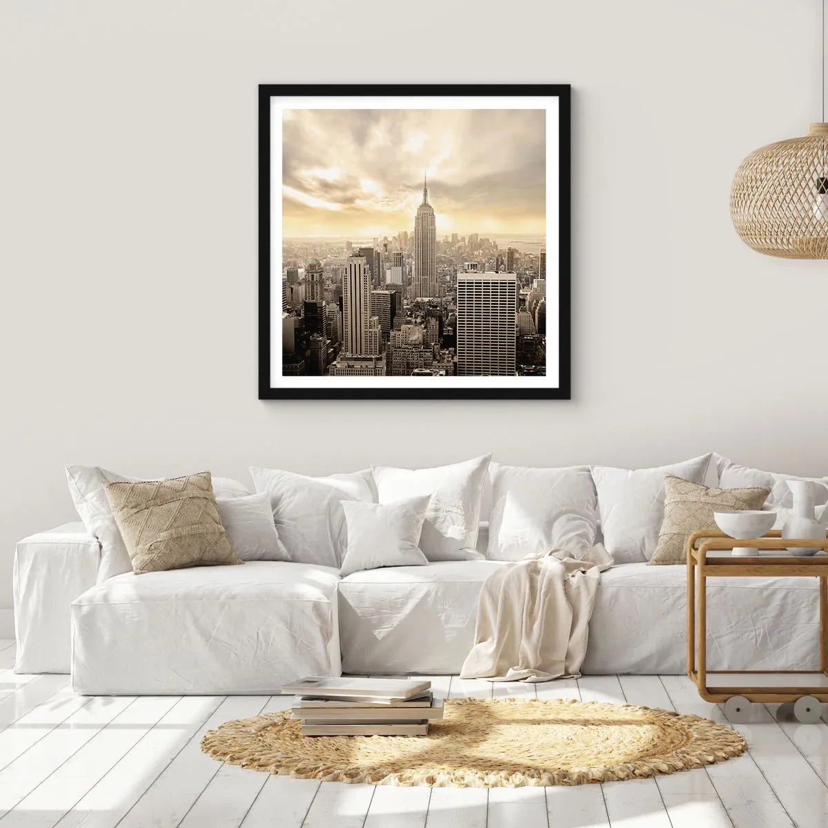 Poster in een zwarte lijst - New York geweven van grijs - 30x30 cm