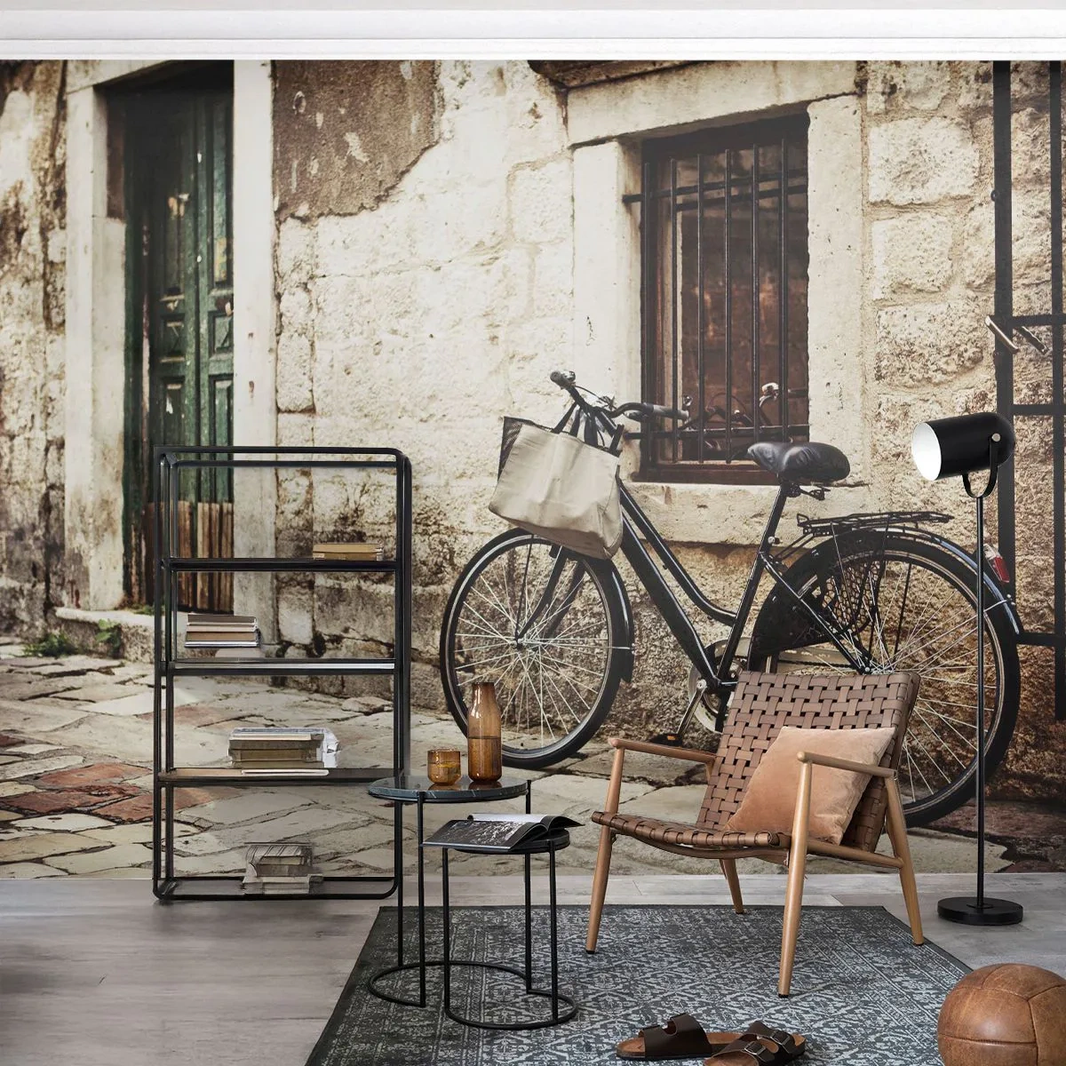 Fotobehang Premium Canvas - Terug naar het verleden - Architectuur, Fiets, Vintage - 250x175 cm
