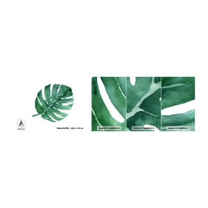 Fotobehang Monster Zelfklevend Deluxe Sticker - Groen concept - Monstera, Blad, Boho - 100x30 cm