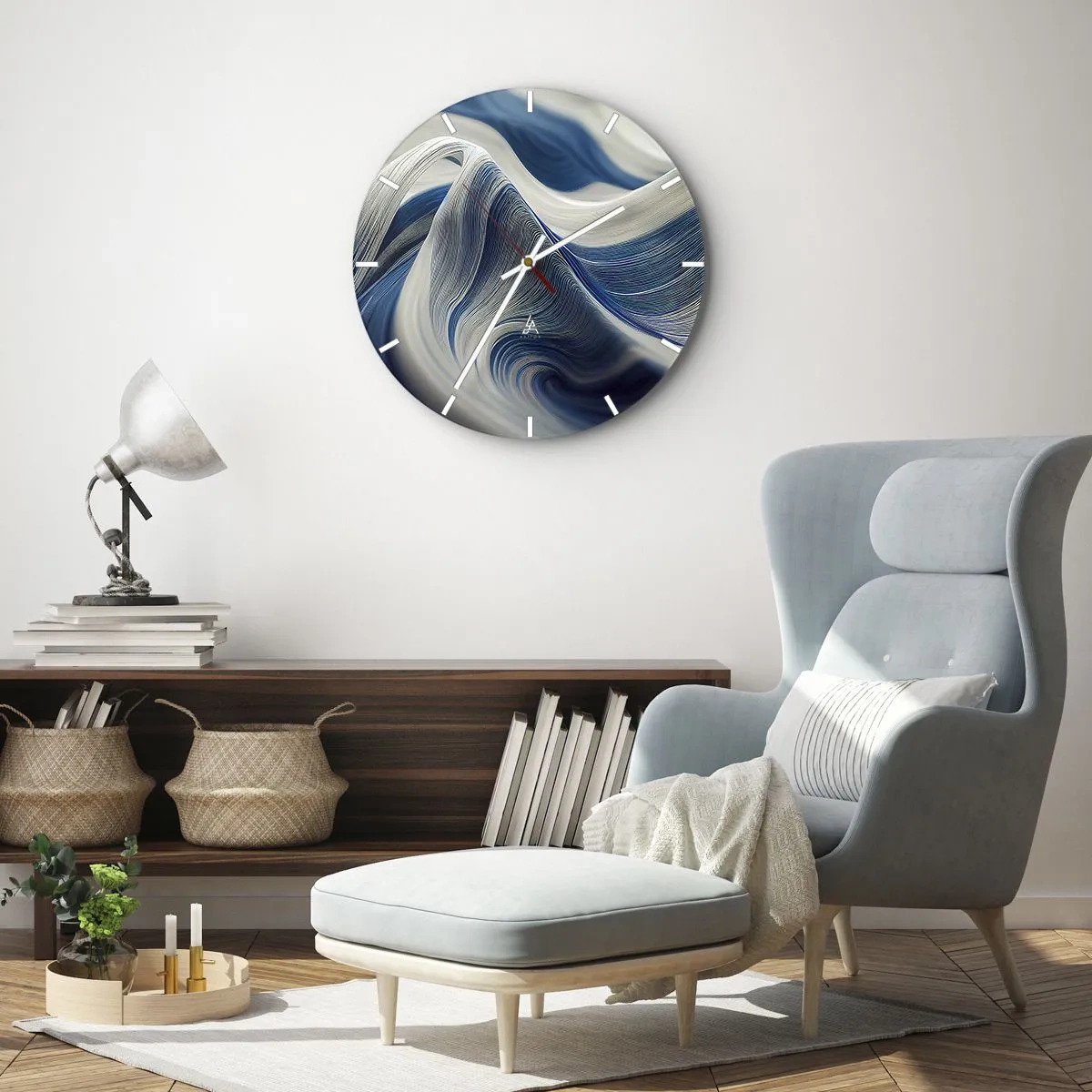 Wandklok - Klok - Dynamische wervelingen in tinten blauw en wit met een golvende indeling - 30x30cm - De vloeibaarheid van blauw en wit - Moderne wanddecoratie voor woonkamer, keuken en slaapkamer ARTTOR