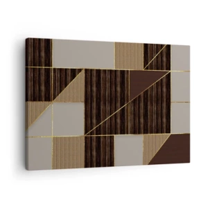 Schilderen op canvas - Geometrische patronen in tinten bruin met gouden lijnen - 70x50cm - Een mozaïek van bruin en goud - Moderne wanddecoratie voor woonkamer en slaapkamer ARTTOR