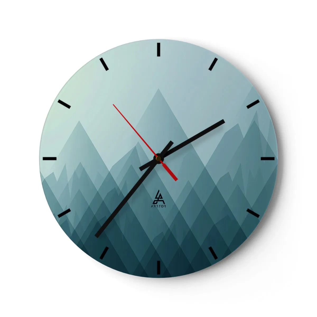 Wandklok - Klok - Een minimalistisch berglandschap in blauwtinten - 30x30cm - Groot, groter, grootst - Moderne wanddecoratie voor woonkamer, keuken en slaapkamer ARTTOR