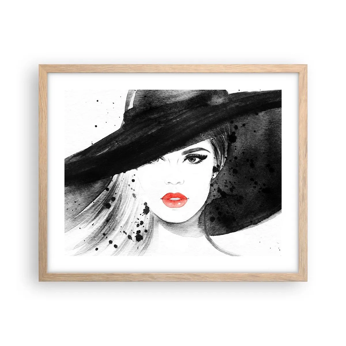 Een poster in een licht eiken lijst - Vrouw in het zwart - 50x40 cm