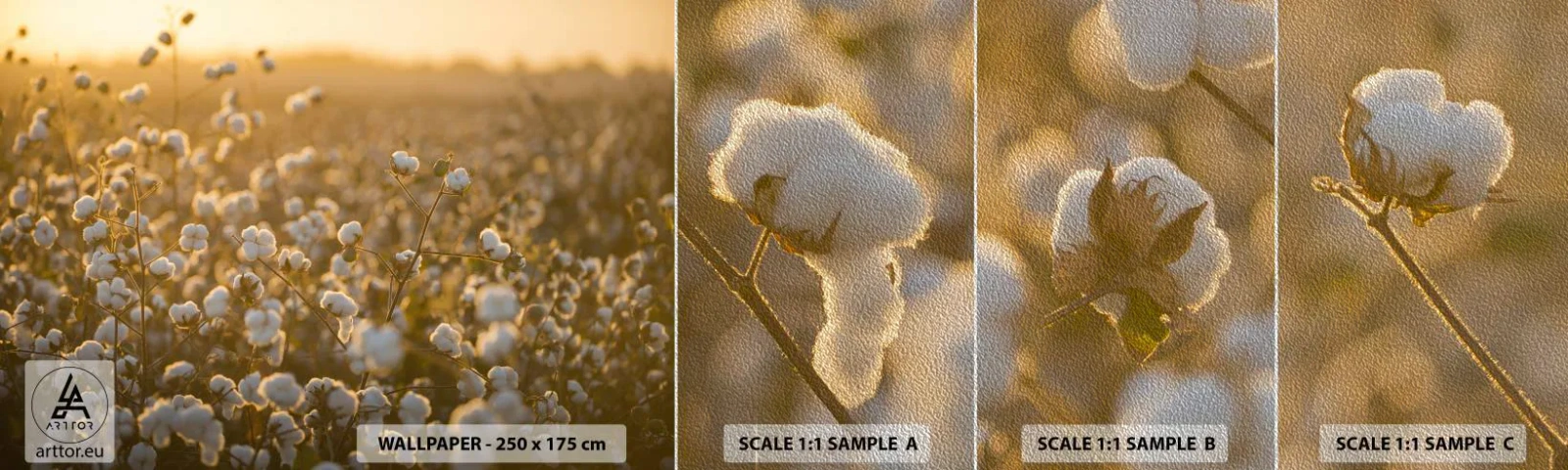 Fotobehang Monster Premium Sand - Pluizig veld - Katoenveld, Azië, Natuur - 100x30 cm