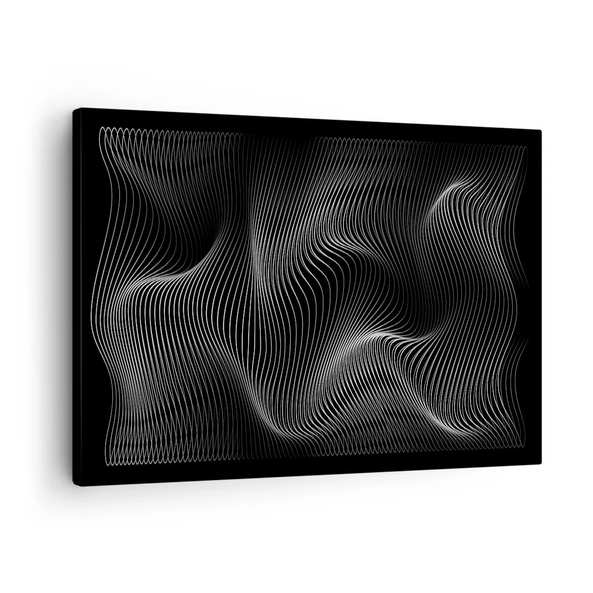 Schilderen op canvas - Abstracte witte lijnen op een zwarte achtergrond - 70x50cm - Dans van licht in de ruimte - Moderne wanddecoratie voor woonkamer en slaapkamer ARTTOR