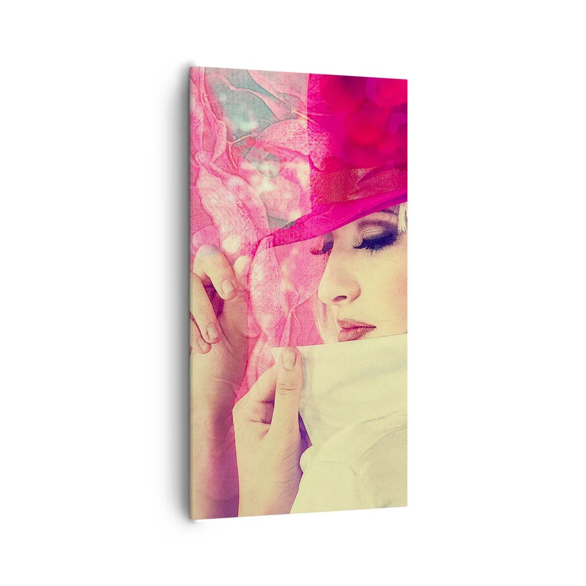 Schilderen op canvas - Retro portret in een roze mist - 65x120 cm