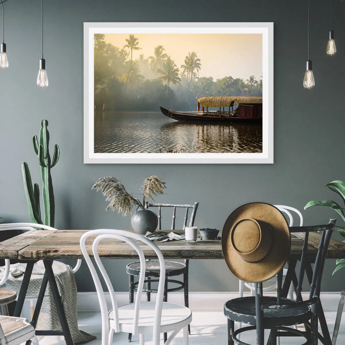 Poster in een witte lijst - Huis aan de rivier - 40x30 cm