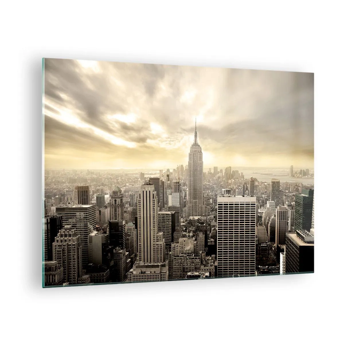 Schilderen op glas - Stadspanorama met wolkenkrabbers en het Empire State Building - 70x50cm - New York geweven van grijs - Moderne wanddecoratie voor woonkamer en slaapkamer ARTTOR