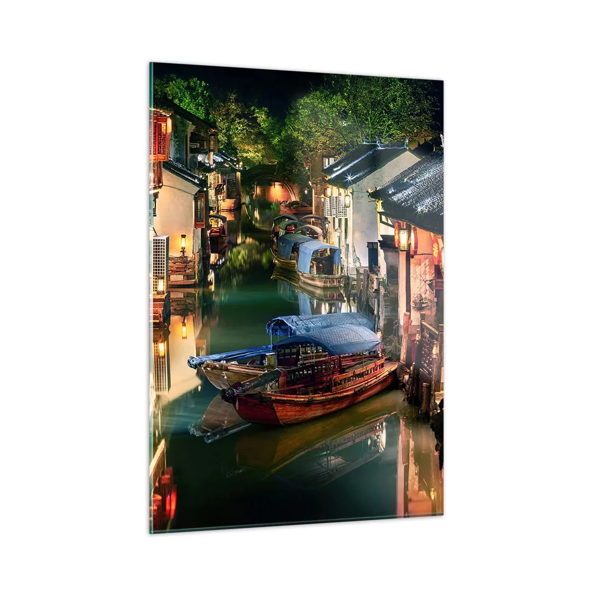 Schilderen op glas - Een avond op een Chinese straat - 50x70 cm