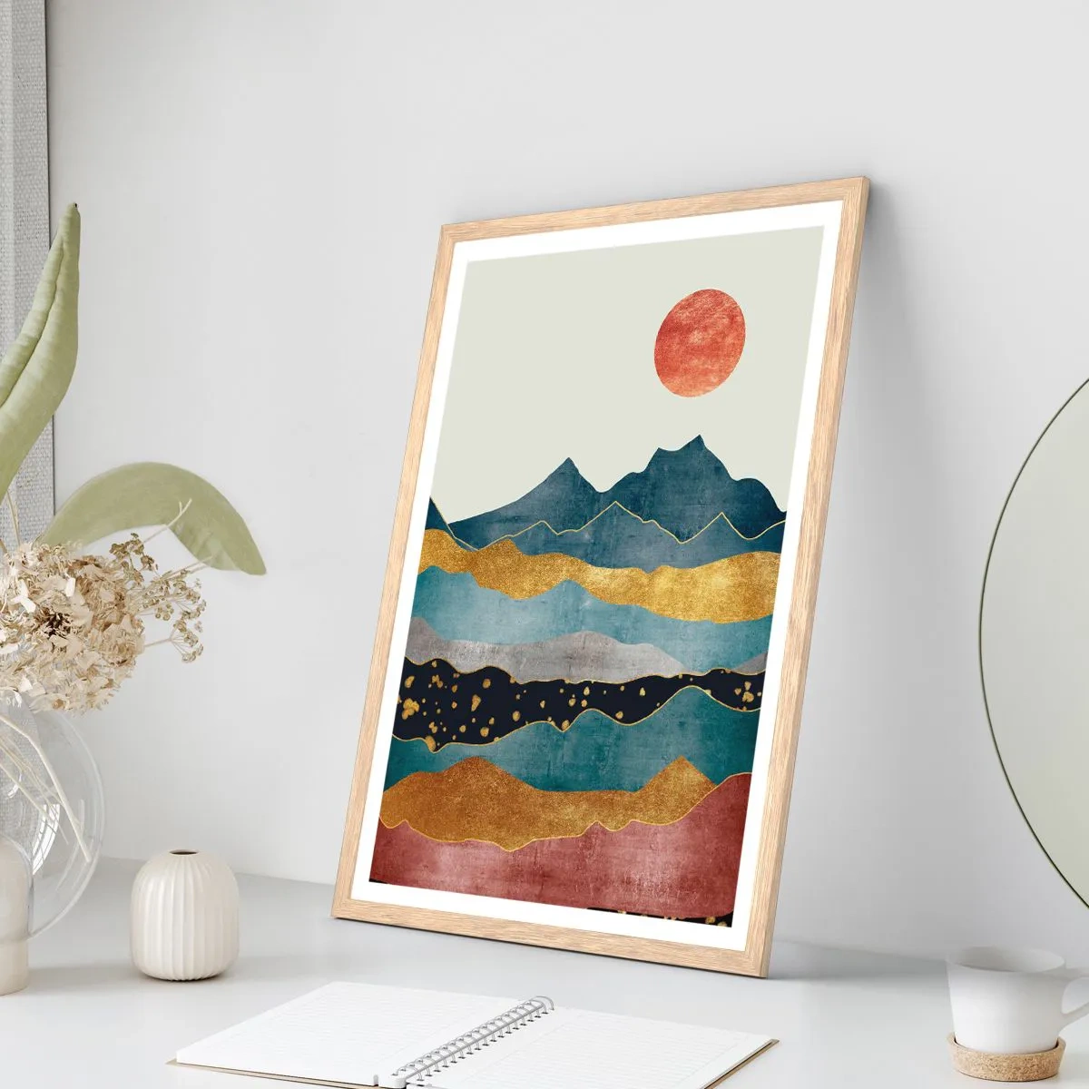 Een poster in een licht eiken lijst - Een dwarsdoorsnede van de wereld - 61x91 cm