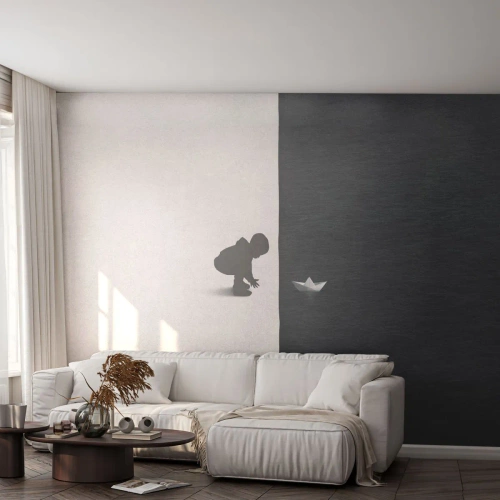Fotobehang Premium Sand - Geweldige expeditie - Kind, Zwart en wit, Water - 100x70 cm