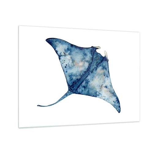 Schilderen op glas - Marineblauwe straal in aquarelstijl op een witte achtergrond - 70x50cm - Leven in blauw - Moderne wanddecoratie voor woonkamer en slaapkamer ARTTOR