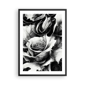 Poster in een zwarte lijst - Een zwart-witcompositie van rozen met expressief clair-obscur - 50x70cm - Altijd een koningin - Moderne wanddecoratie voor woonkamer en slaapkamer ARTTOR
