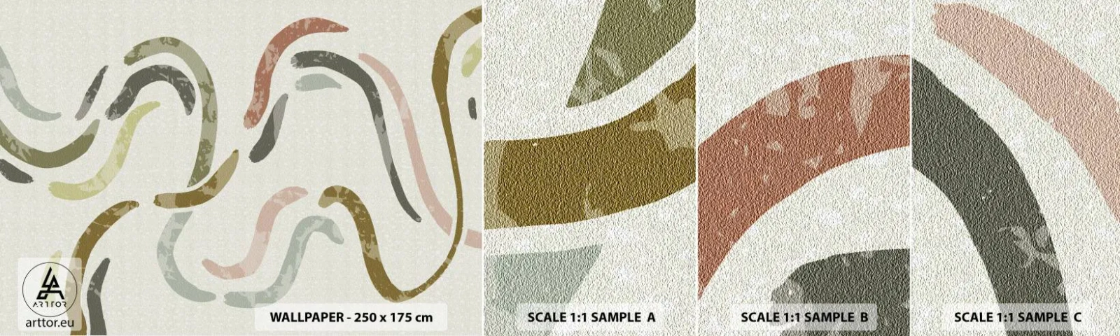 Fotobehang Monster Zelfklevend Deluxe Sticker - Een vrolijke dans van abstractie - Pastel, Minimalistisch, Helder - 100x30 cm