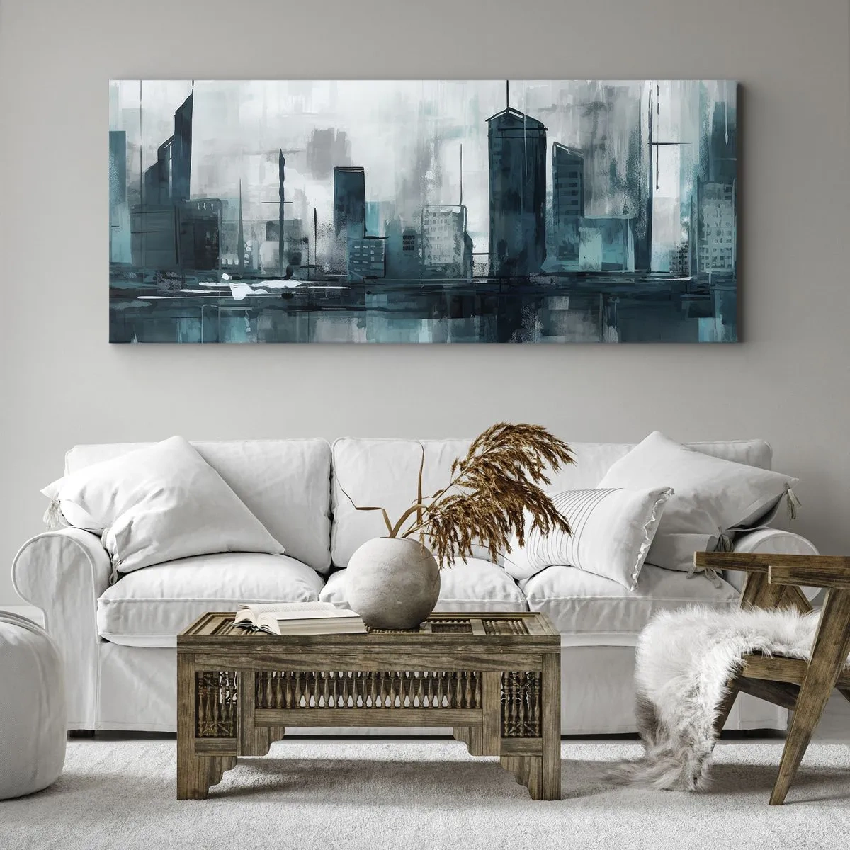 Schilderen op canvas - Een stad in de kleur van regen - 160x50 cm