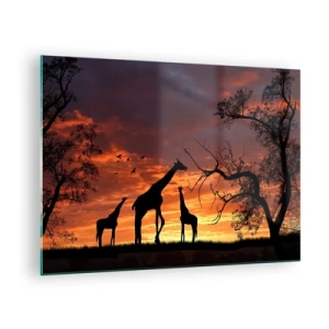 Schilderen op glas - Silhouetten van giraffen tegen de achtergrond van een zonsondergang in een Afrikaans landschap - 70x50cm - Een klein diner met je geliefden - Moderne wanddecoratie voor woonkamer en slaapkamer ARTTOR