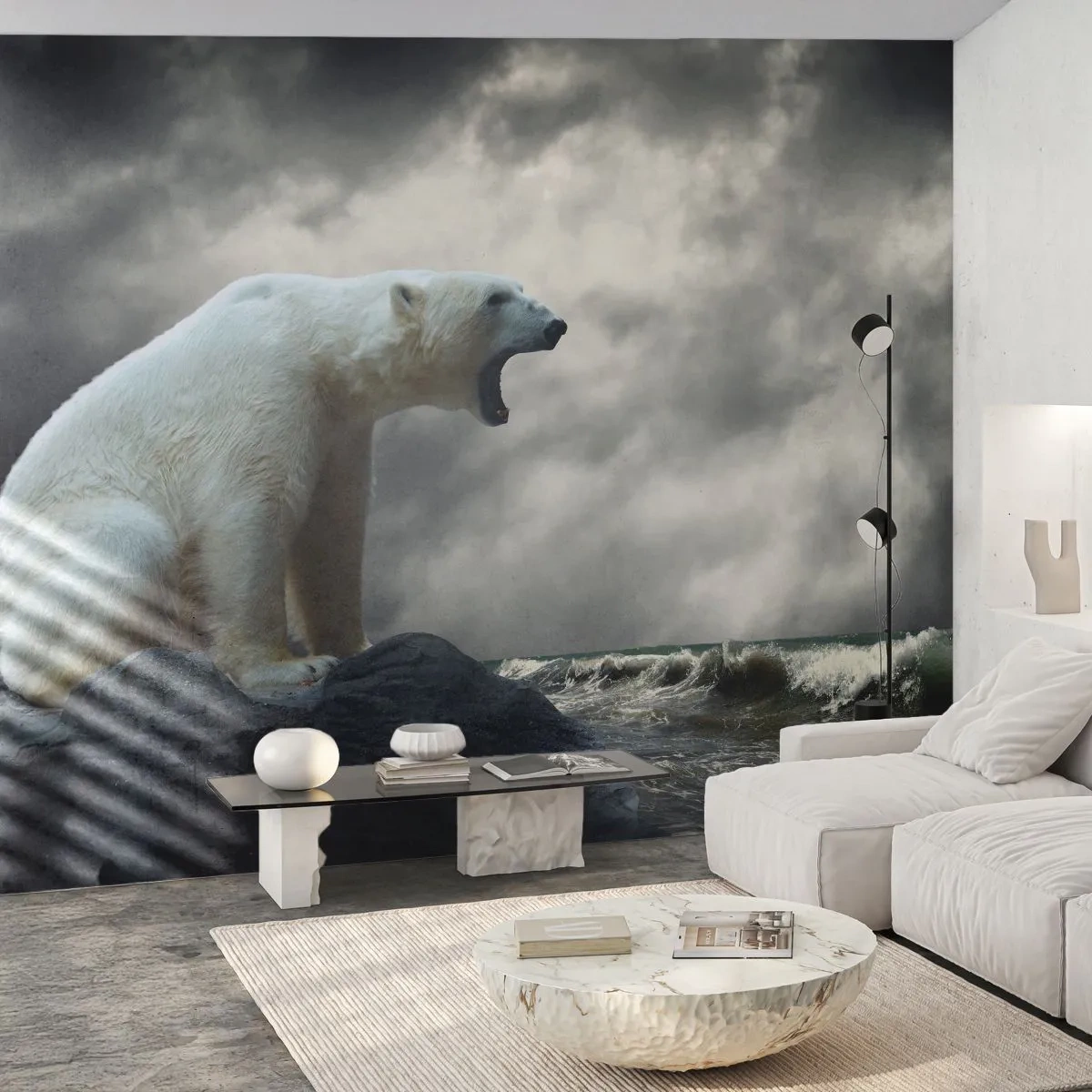 Zelfklevend Fotobehang Deluxe Sticker - Een eenzame koning van de Noordpool - Dieren, Ijsbeer, Oceaan - 250x175 cm