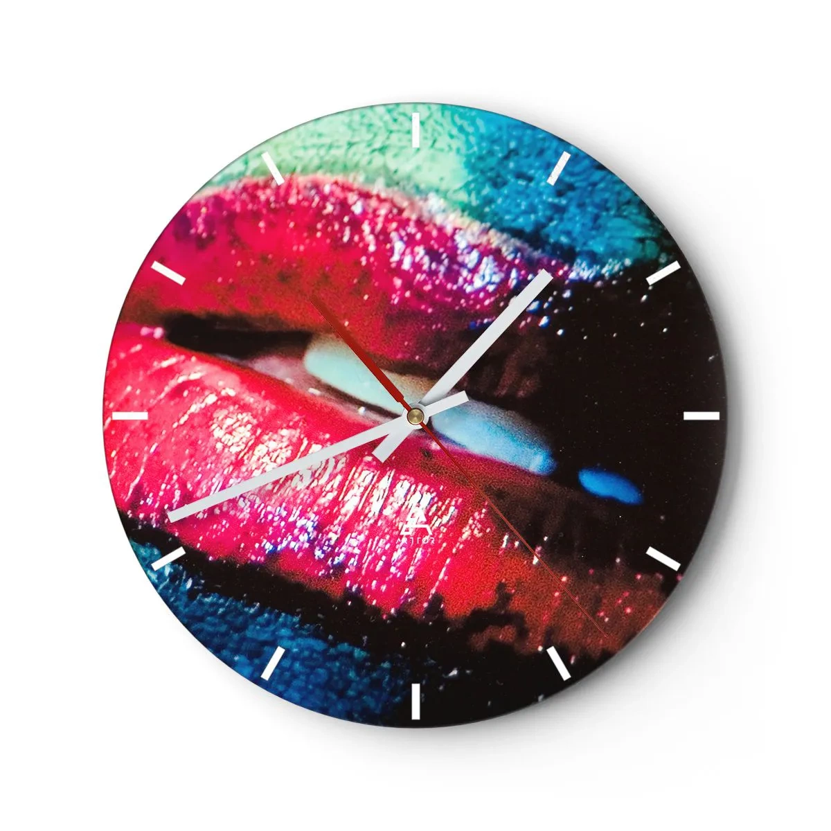 Wandklok - Klok - Artistieke close-up van lippen met intense kleuren - 30x30cm - Sensueel en verontrustend - Moderne wanddecoratie voor woonkamer, keuken en slaapkamer ARTTOR