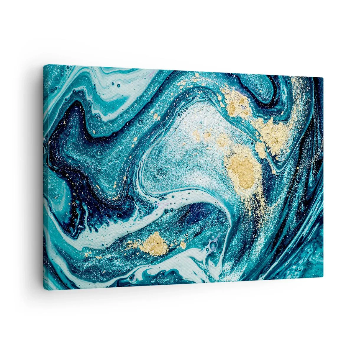 Schilderen op canvas - Een abstracte compositie van golven en gouden accenten - 70x50cm - Blauwe draaikolk - Moderne wanddecoratie voor woonkamer en slaapkamer ARTTOR