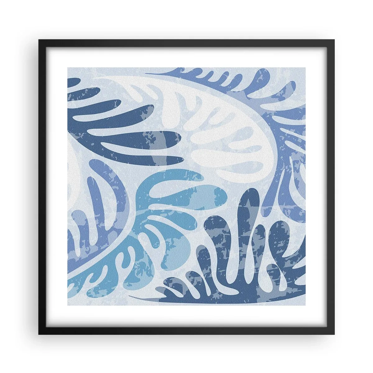 Poster in een zwarte lijst - Blauwe varens - 50x50 cm