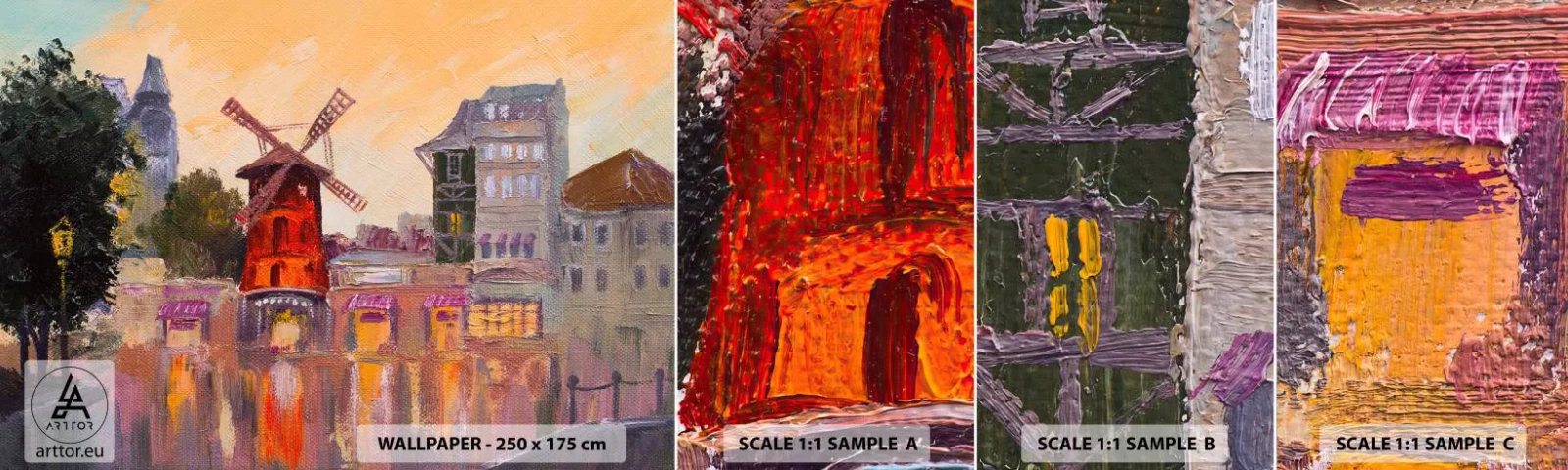 Fotobehang Staaltje Standard Eco - Parijse iconen – Moulin Rouge - Parijs, Fan, Moulin Rouge - 100x30 cm