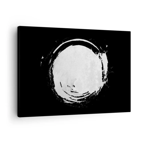 Schilderen op canvas - Een witte cirkel op een zwarte achtergrond in minimalistische stijl. - 70x50cm - Goede weg - Moderne wanddecoratie voor woonkamer en slaapkamer ARTTOR