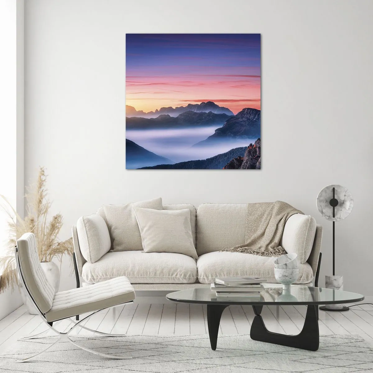 Schilderen op glas - Over de valleien - 70x70 cm