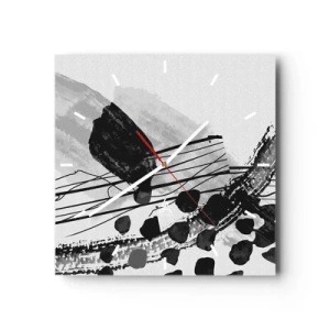 Wandklok - Klok - Zwart-wit organische abstractie - 40x40 cm